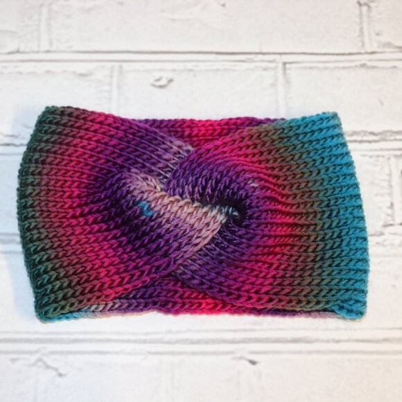 💜💙 Colorful Stripes Twisted Knit Headband – Handmade · One Size - Picture 1 of 4